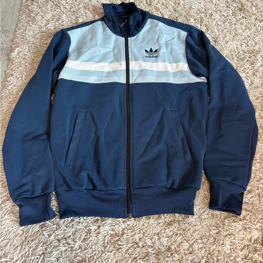 Adidas Ventex Navy and Light Blue Track Jacket, size XS,EUC